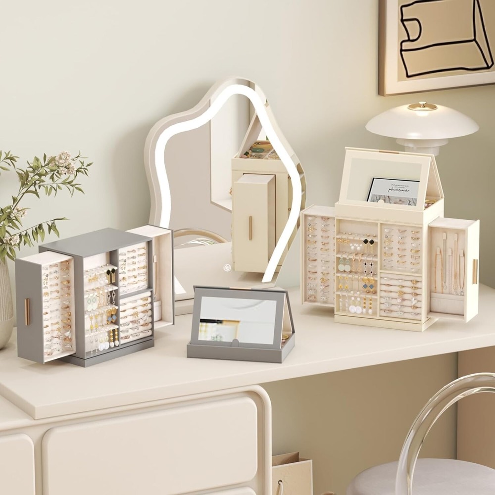 Lifewit 360 Rotating Jewelry Box wth Mirror, 2 Sides Plus 2 Large Drawers, White - Picture 2 of 5